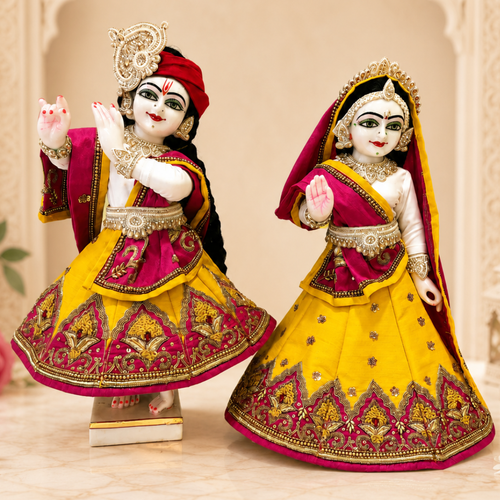 Heavy Hand Embroidered Yellow Poshak for Thakur Ji & Radha Rani