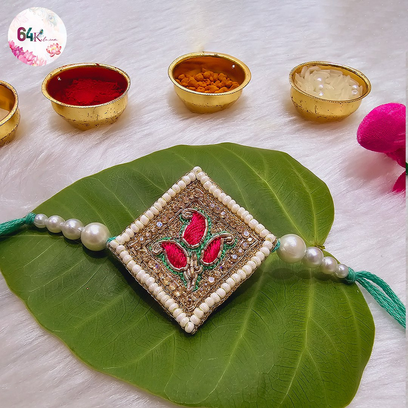 Stylish Square Pearl Rakhi for a Royal Look