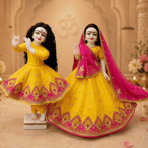 Heavy Hand Embroidered Yellow Poshak for Thakur Ji & Radha Rani