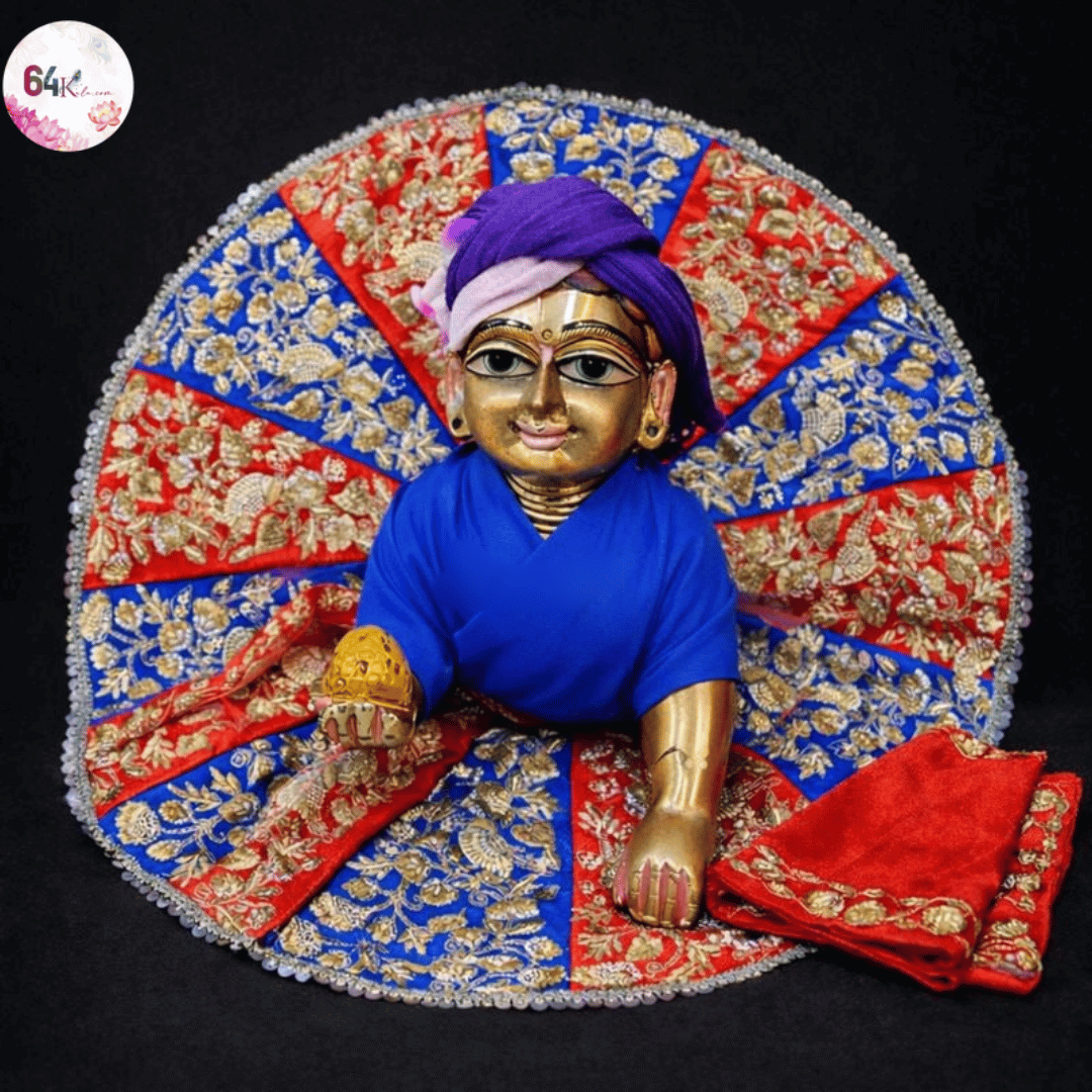 Heavy Hand Embroidered Red & Blue Poshak for Laddu Gopal Ji
