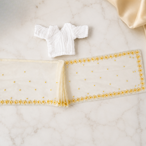 Off White Radha Rani Saree with Thakur Ji Dhoti & Patka