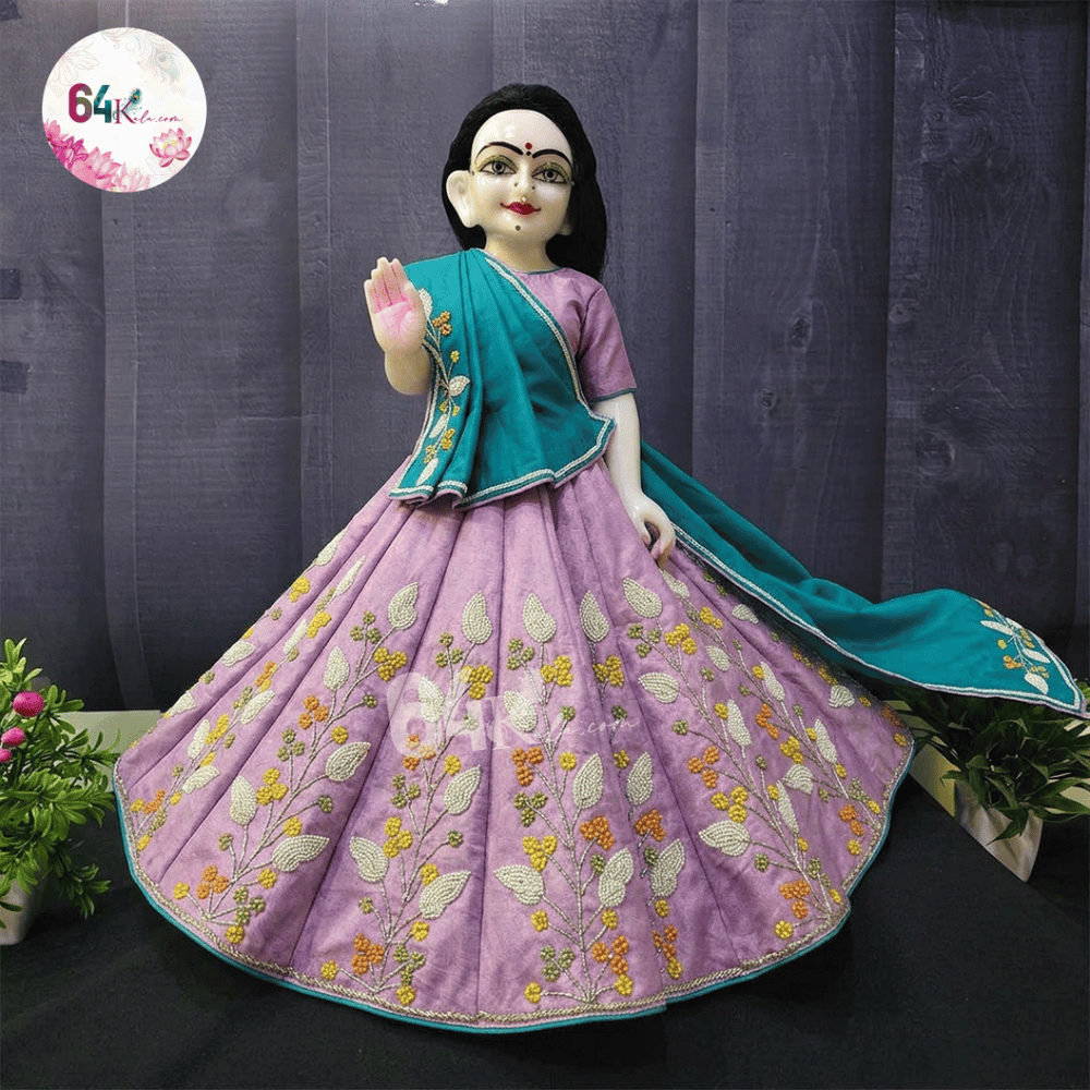 Hand Embroidered Lavender & Teal Poshak for Thakur Ji & Radha Rani