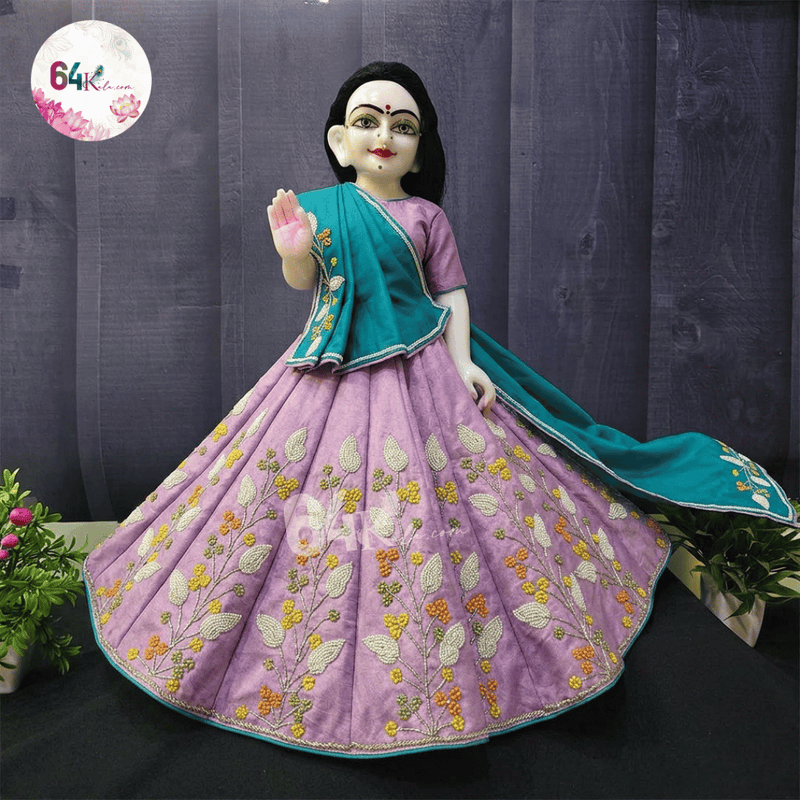 Hand Embroidered Lavender & Teal Poshak for Thakur Ji & Radha Rani