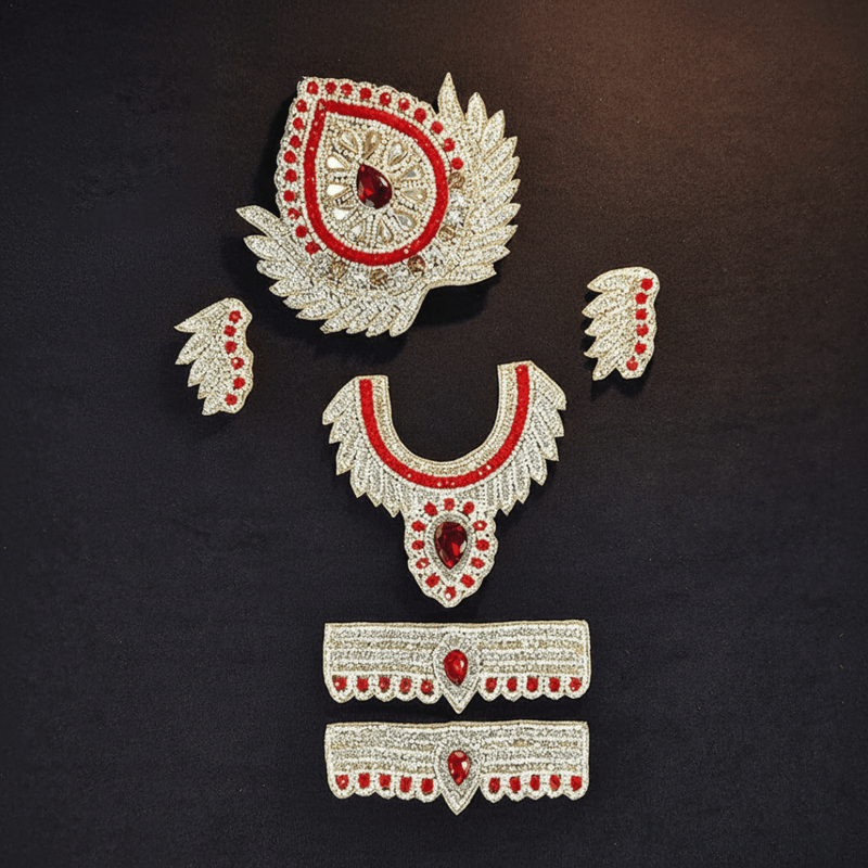 Red Stone Jewellery Set for Krishna ji