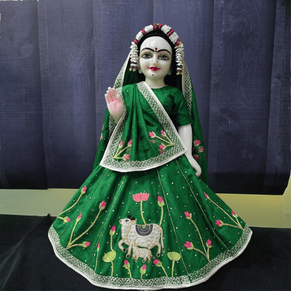 Kamadhenu Cow Green Poshak Heavy Hand Embroidery for Thakur Ji & Radha Rani
