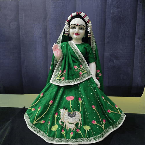 Kamadhenu Cow Green Poshak Heavy Hand Embroidery for Thakur Ji & Radha Rani
