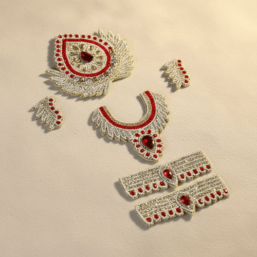 Red Stone Jewellery Set for Krishna ji