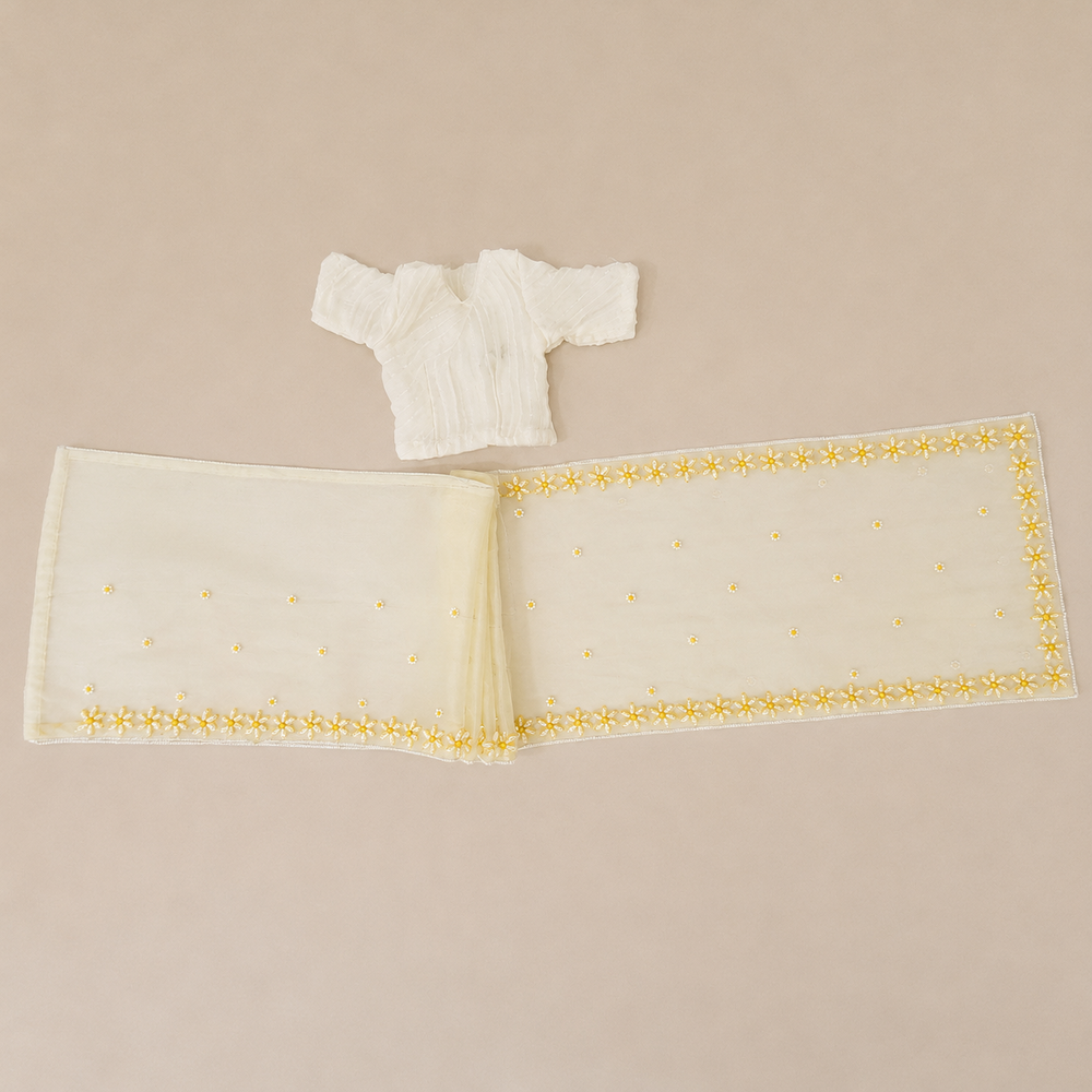 Off White Radha Rani Saree with Thakur Ji Dhoti & Patka